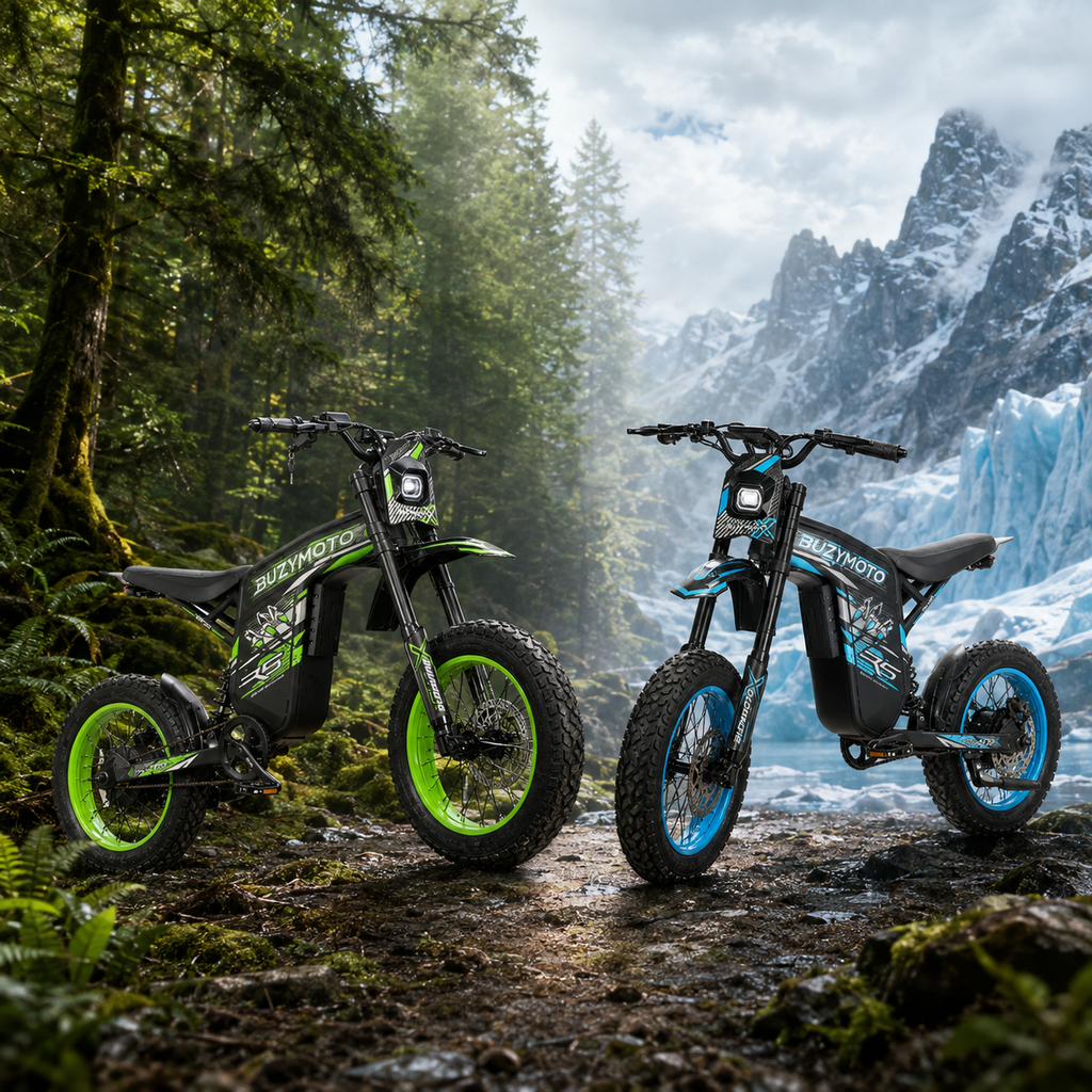 Buzymoto DAT70 Blue & Green Electric Bike Combo | DBM DirtBikeMall