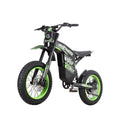 Buzymoto DAT70 green electric dirt bike front left view with fat off-road tires