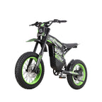 Buzymoto DAT70 green electric dirt bike front left view with fat off-road tires