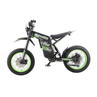 Buzymoto DAT70 green electric dirt bike left side profile view with green rims