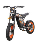 Buzymoto DAT70 orange electric dirt bike front left angle close-up view