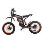 Buzymoto DAT70 orange electric dirt bike left side profile view showing full frame and battery