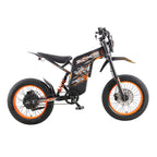 Buzymoto DAT70 orange electric dirt bike right side profile view with orange rims and fat tires