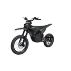 Terrawulf M7 black electric dirt motorcycle front left view showing headlight and front fork