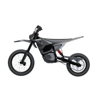 Terrawulf M7 black electric dirt motorcycle left side profile view showing full frame and battery