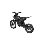 Terrawulf M7 black electric dirt motorcycle rear left view showing tail section and rear suspension