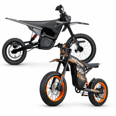 Buzymoto DAT70 Orange electric moped and Terrawulf M7 electric dirt motorcycle combo bundle